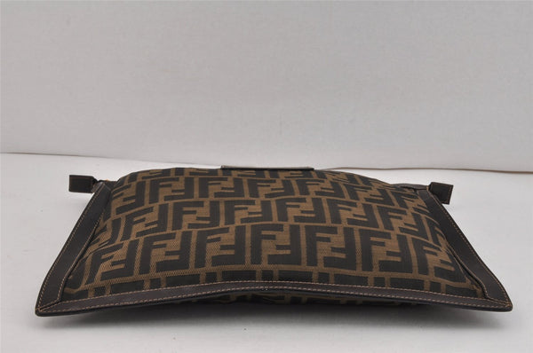 Authentic FENDI Zucca Clutch Hand Bag Purse Nylon Leather Brown Black 2452K