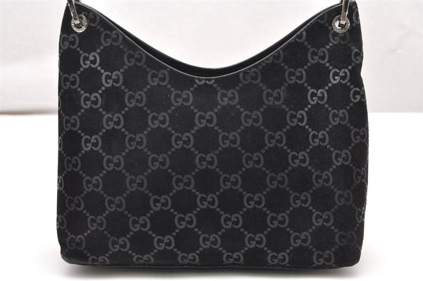 Authentic GUCCI Bamboo Shoulder Bag GG Suede Leather 0013008 Black Junk 2453K