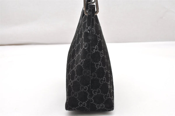 Authentic GUCCI Bamboo Shoulder Bag GG Suede Leather 0013008 Black Junk 2453K