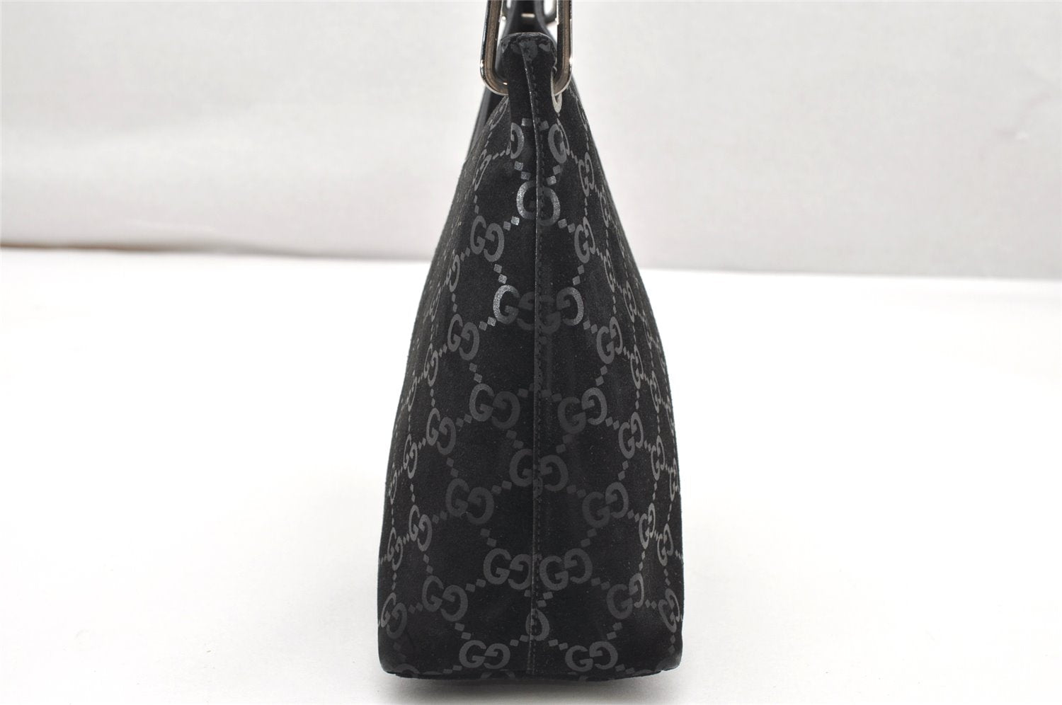 Authentic GUCCI Bamboo Shoulder Bag GG Suede Leather 0013008 Black Junk 2453K