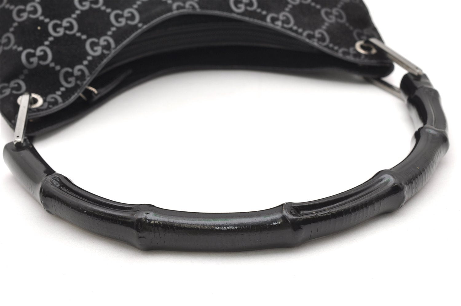 Authentic GUCCI Bamboo Shoulder Bag GG Suede Leather 0013008 Black Junk 2453K
