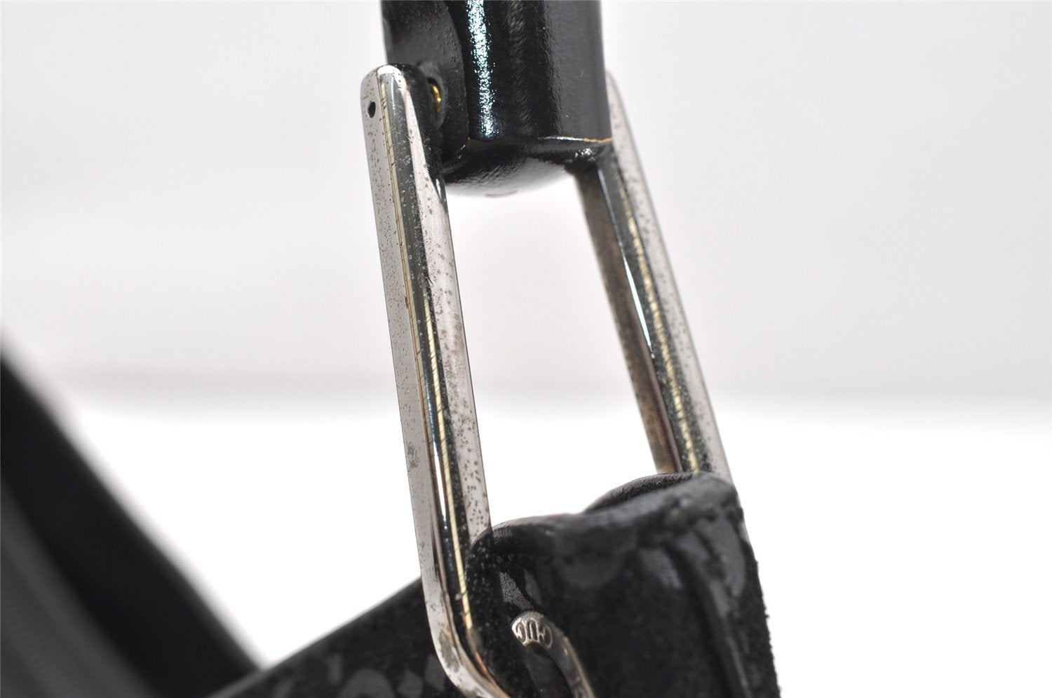 Authentic GUCCI Bamboo Shoulder Bag GG Suede Leather 0013008 Black Junk 2453K