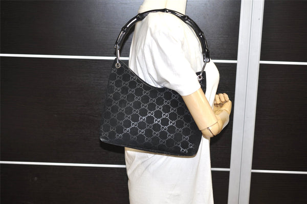 Authentic GUCCI Bamboo Shoulder Bag GG Suede Leather 0013008 Black Junk 2453K
