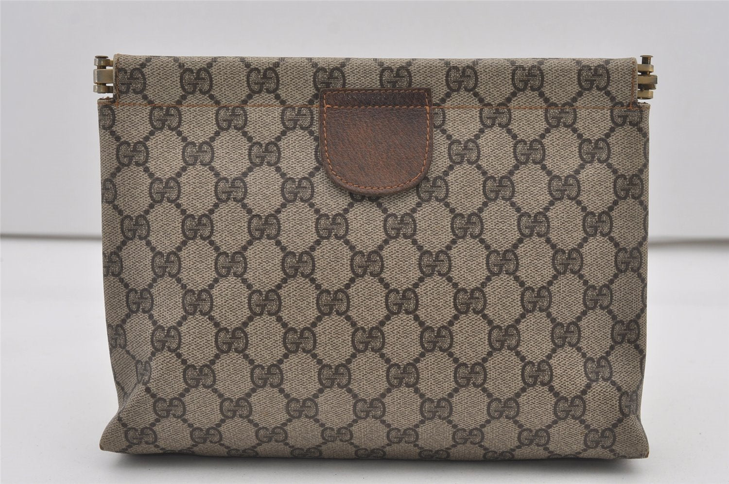 Authentic GUCCI Clutch Hand Bag Purse GG PVC Leather Brown Junk 2456J