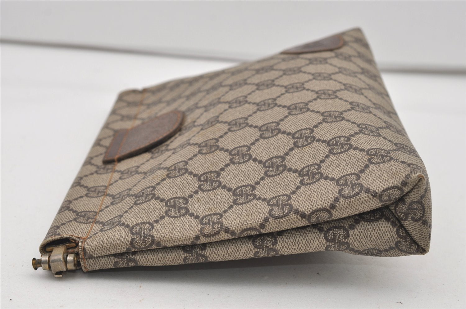 Authentic GUCCI Clutch Hand Bag Purse GG PVC Leather Brown Junk 2456J