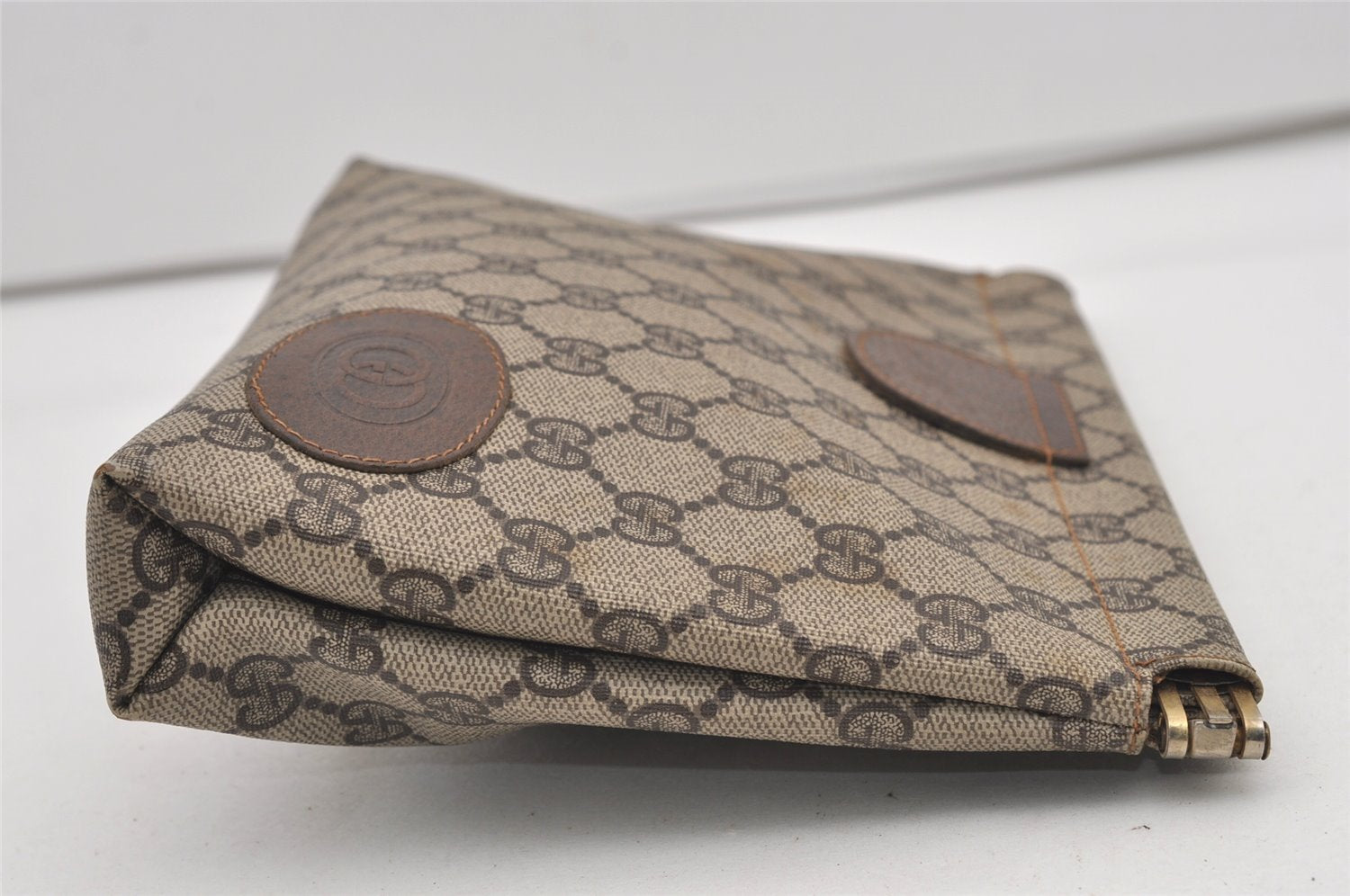 Authentic GUCCI Clutch Hand Bag Purse GG PVC Leather Brown Junk 2456J