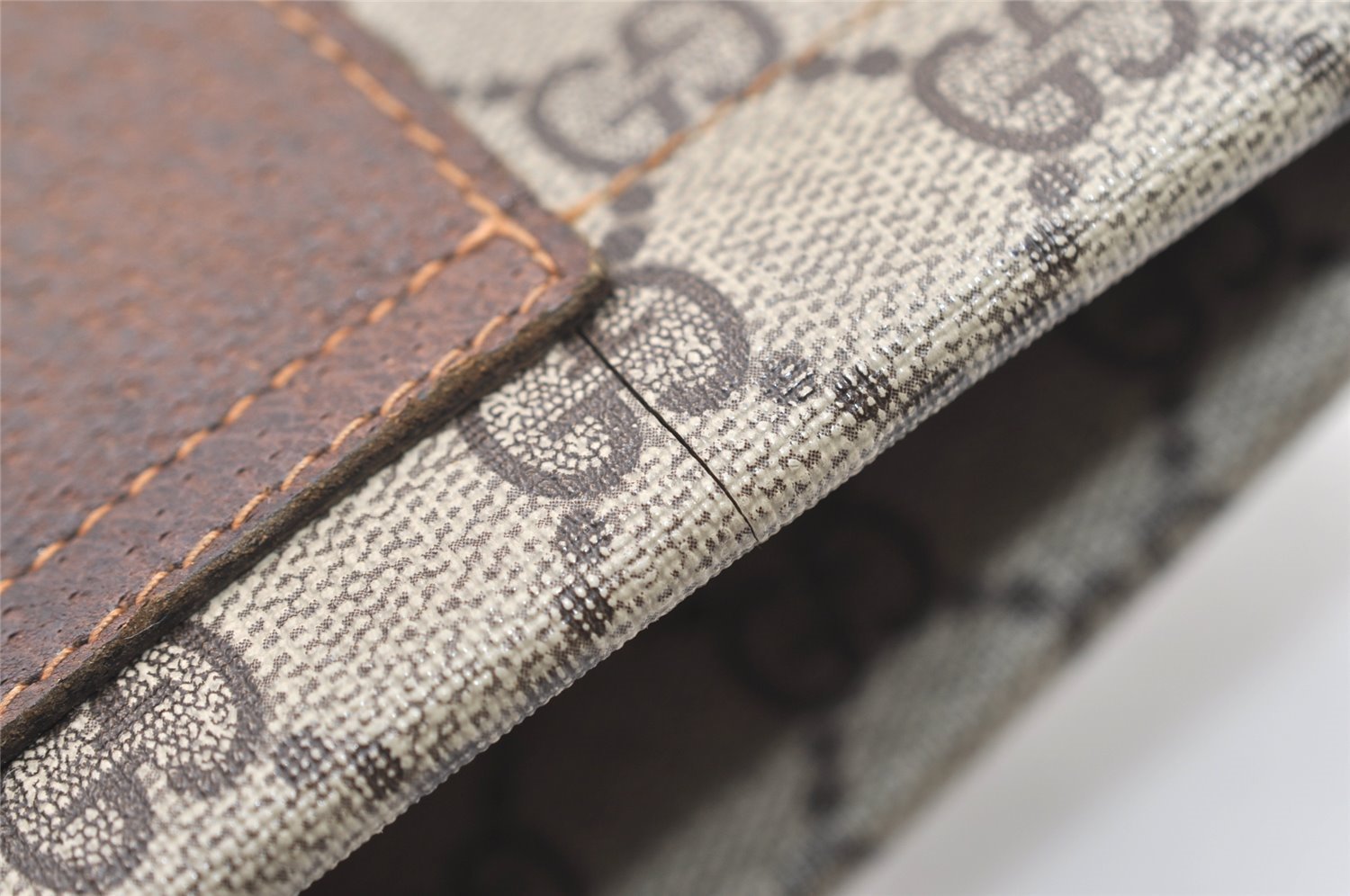 Authentic GUCCI Clutch Hand Bag Purse GG PVC Leather Brown Junk 2456J