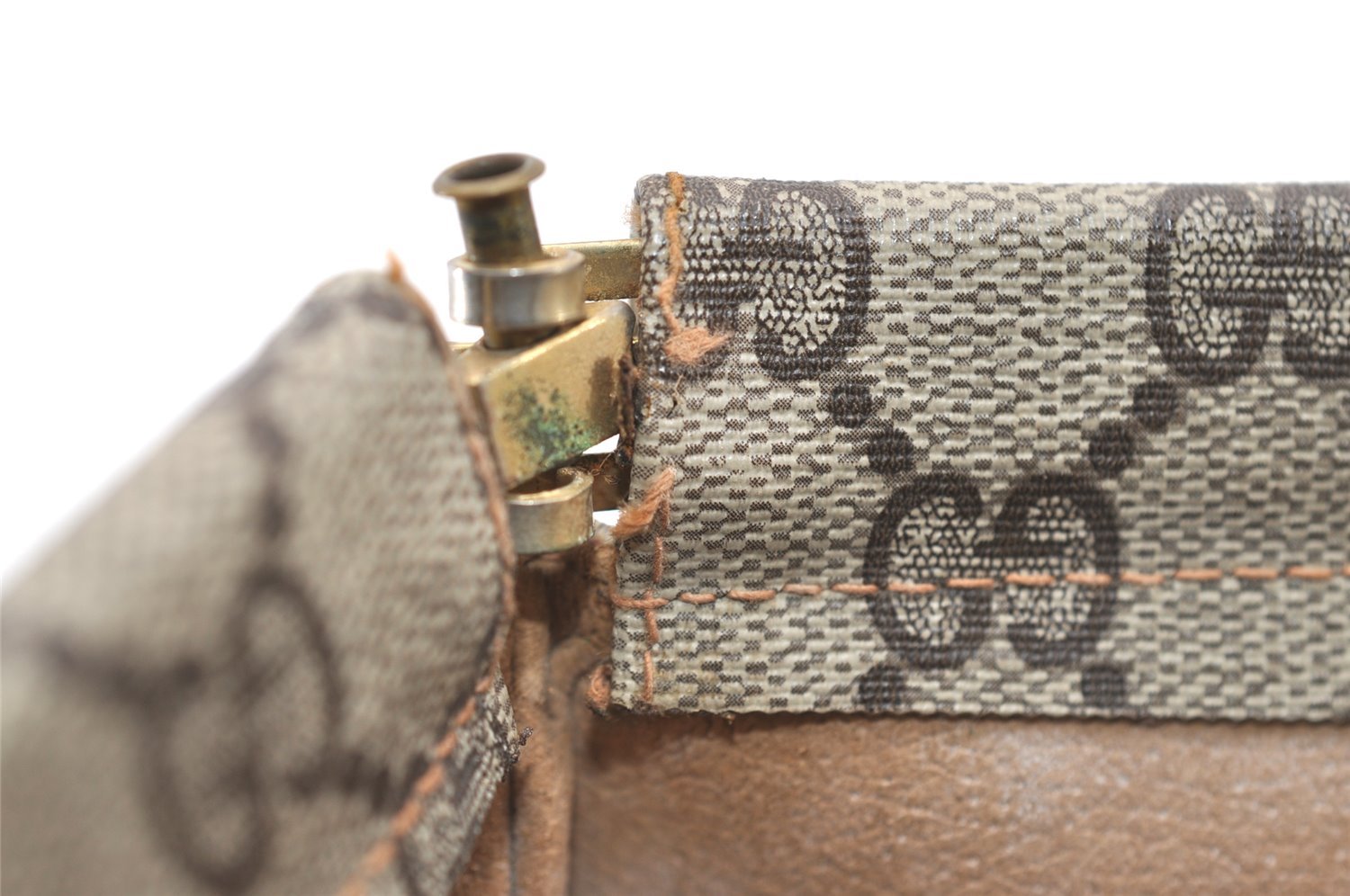 Authentic GUCCI Clutch Hand Bag Purse GG PVC Leather Brown Junk 2456J