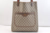 Authentic GUCCI Web Sherry Line Shoulder Tote Bag GG PVC Leather Brown 2456K