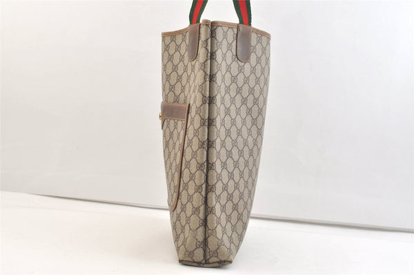 Authentic GUCCI Web Sherry Line Shoulder Tote Bag GG PVC Leather Brown 2456K