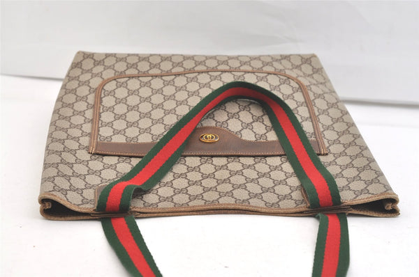 Authentic GUCCI Web Sherry Line Shoulder Tote Bag GG PVC Leather Brown 2456K