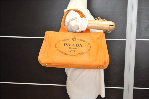 Authentic PRADA Canapa M Vintage Canvas Tote Hand Bag Orange 2457I