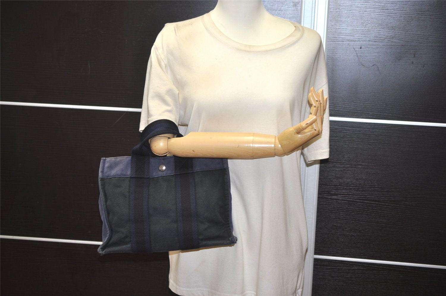 Authentic HERMES Fourre Tout PM Hand Tote Bag Canvas Navy Blue 2457K