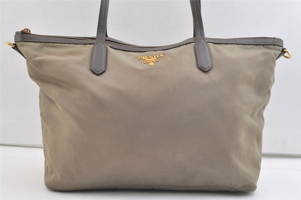 Authentic PRADA Nylon Tessuto Saffiano Leather 2Way Tote Bag Khaki Green 2458K