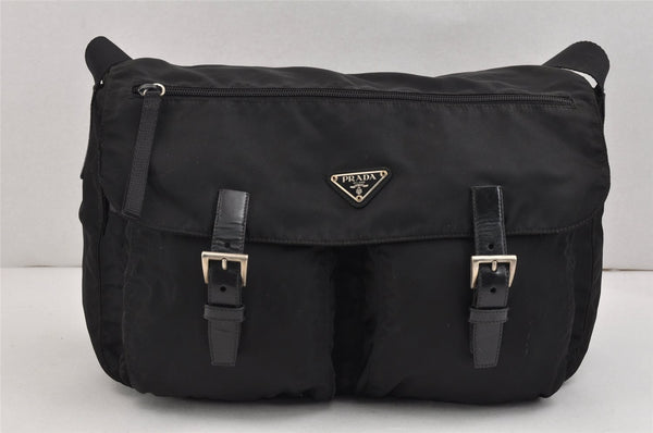 Authentic PRADA Nylon Tessuto Leather Shoulder Cross Body Bag Purse Black 2460K