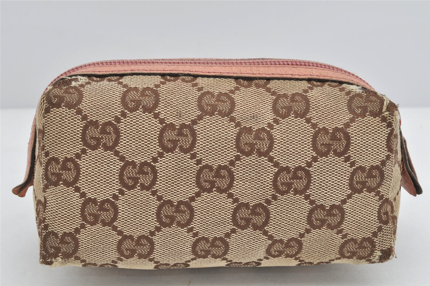 Authentic GUCCI Vintage Pouch Purse GG Canvas Leather 29596 Brown 2461K