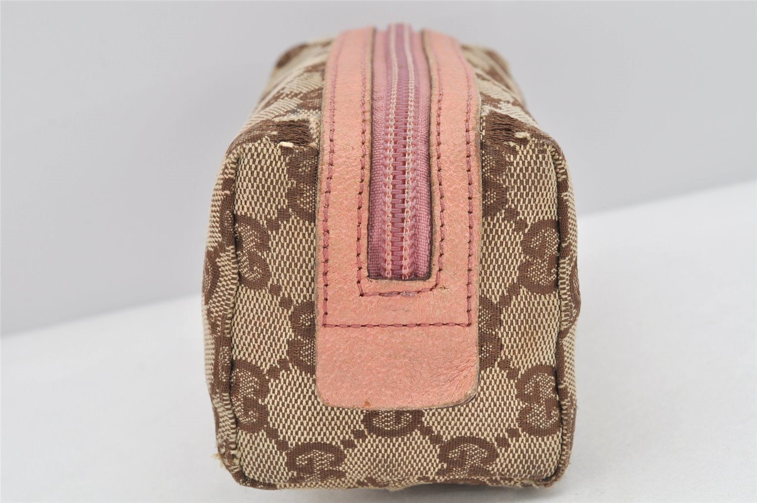Authentic GUCCI Vintage Pouch Purse GG Canvas Leather 29596 Brown 2461K