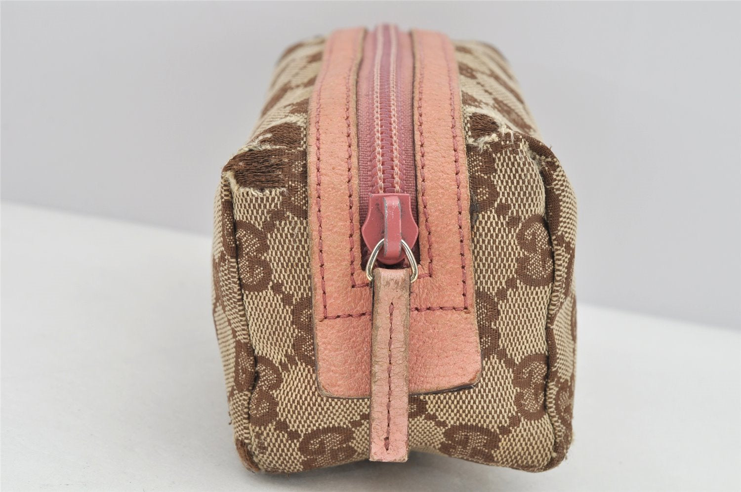 Authentic GUCCI Vintage Pouch Purse GG Canvas Leather 29596 Brown 2461K