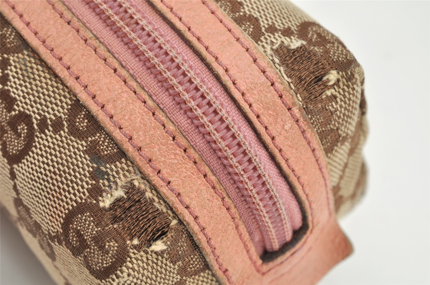 Authentic GUCCI Vintage Pouch Purse GG Canvas Leather 29596 Brown 2461K