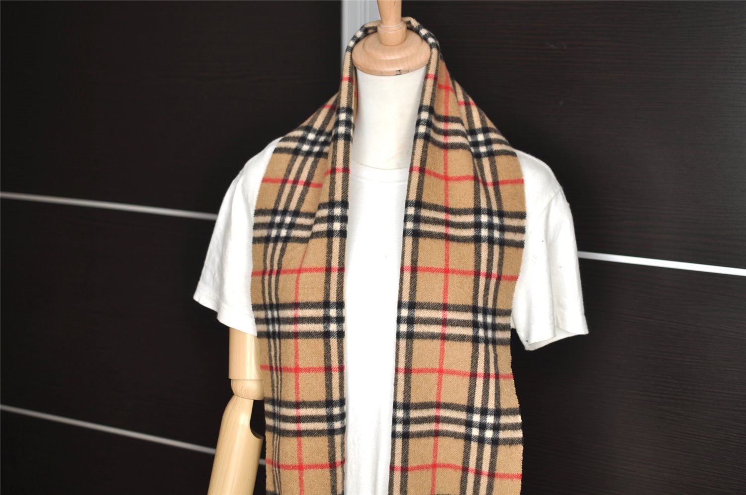 Authentic BURBERRY Nova Check Cashmere Winter Scarf Stole Beige 2463I