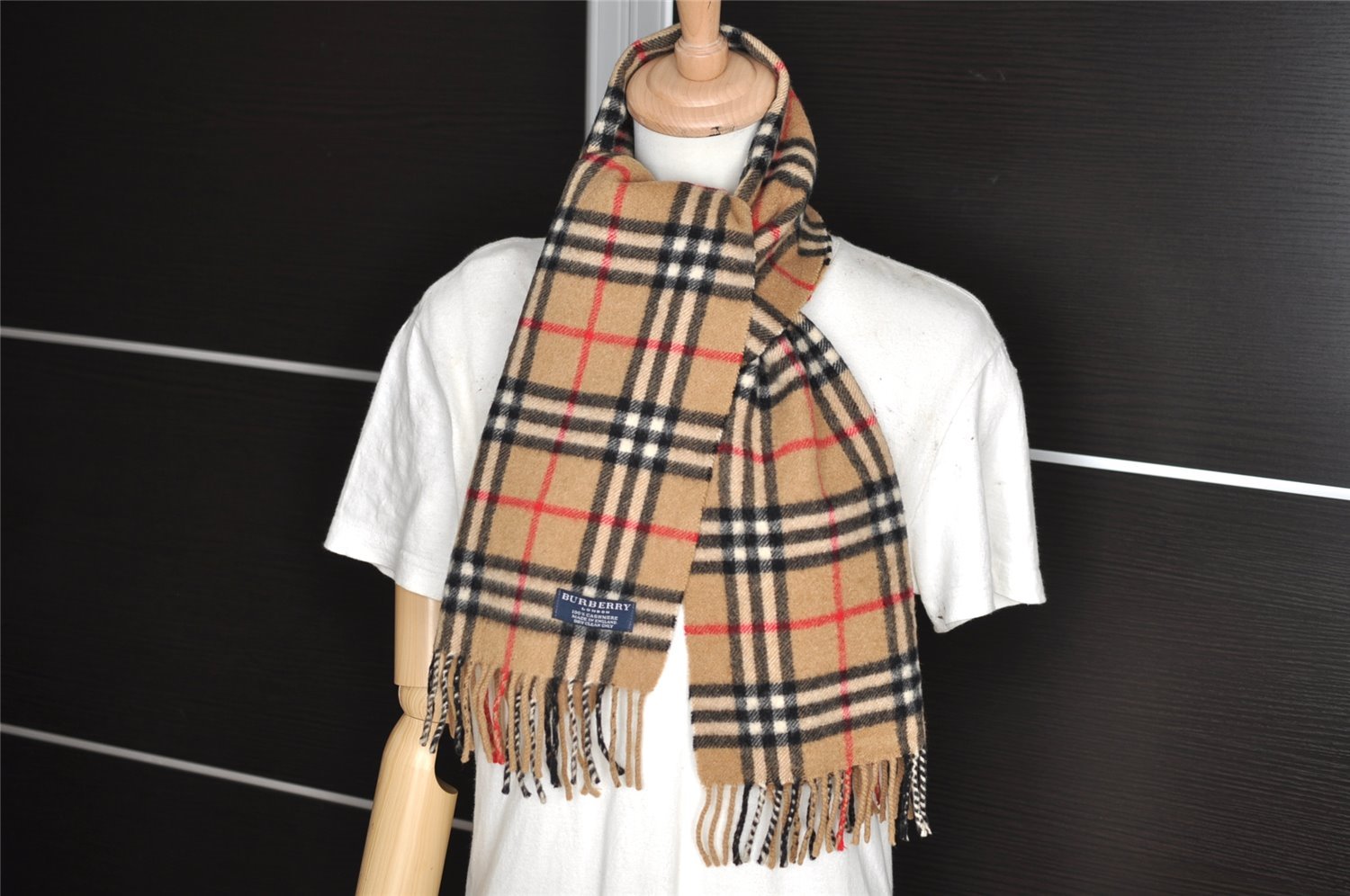 Authentic BURBERRY Nova Check Cashmere Winter Scarf Stole Beige 2463I