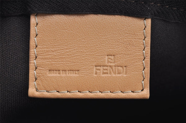 Authentic FENDI Zucchino Cosmetic Pouch Purse Canvas Leather Brown 2464I