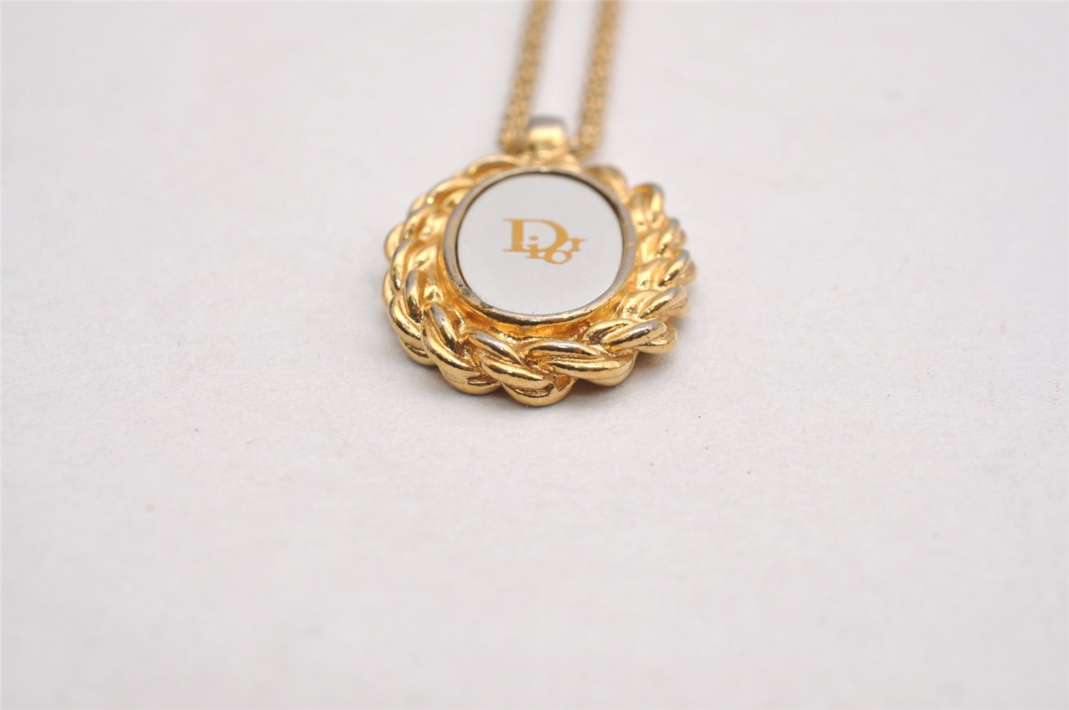 Authentic Christian Dior Gold Tone Chain Pendant Necklace CD 2465I