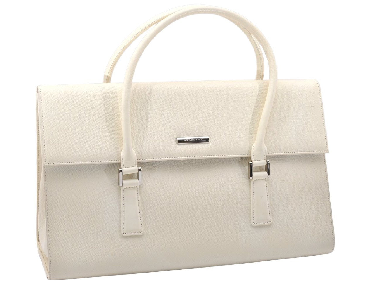 Authentic BURBERRY Vintage Leather Shoulder Hand Bag White 2465K