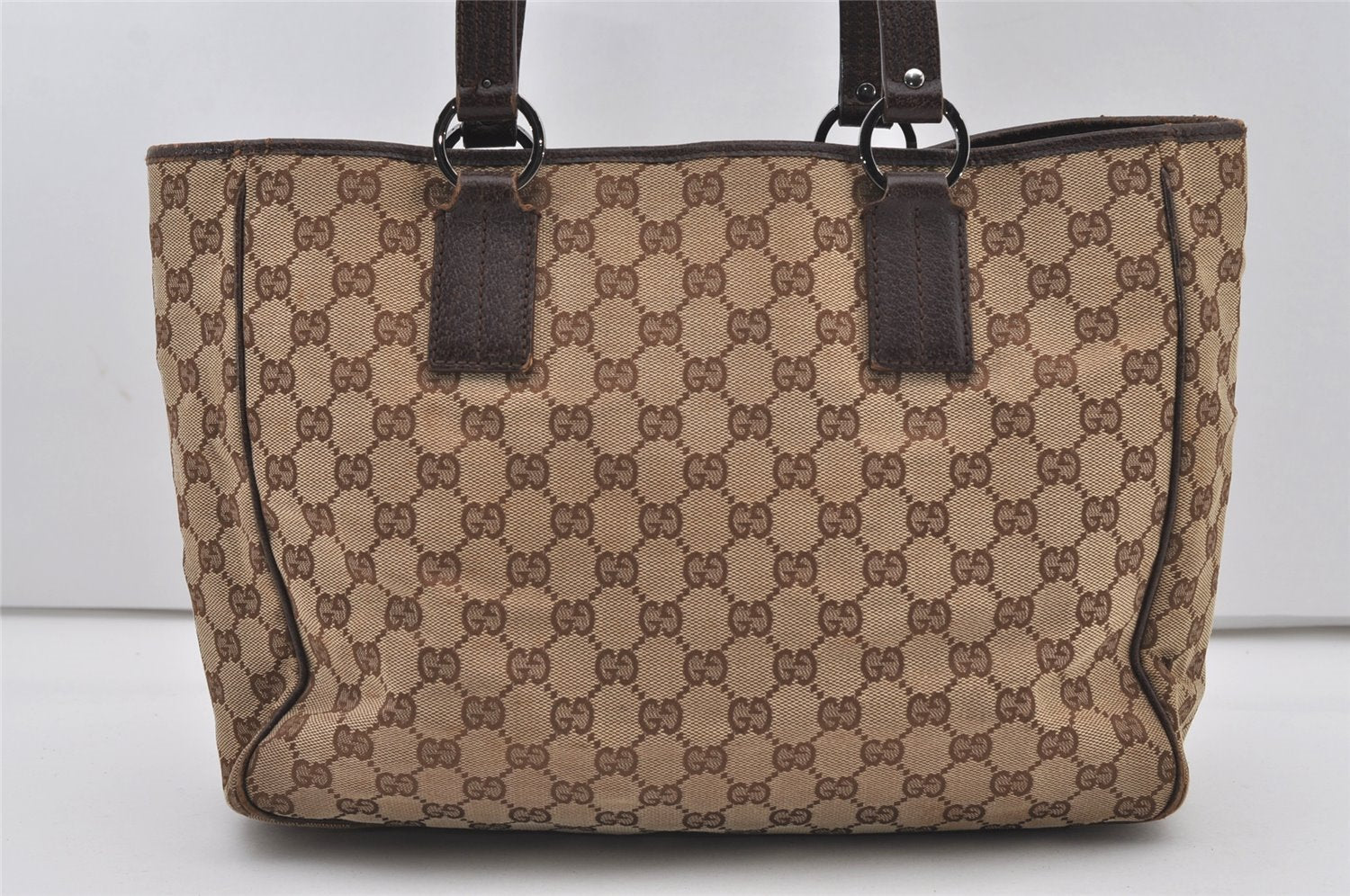 Authentic GUCCI Vintage Shoulder Tote Bag GG Canvas Leather 113017 Brown 2467J