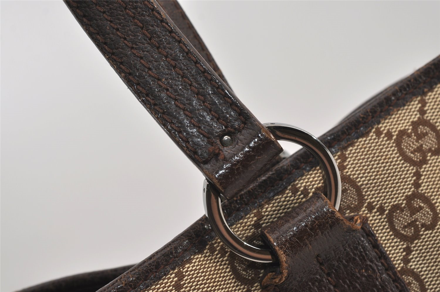 Authentic GUCCI Vintage Shoulder Tote Bag GG Canvas Leather 113017 Brown 2467J