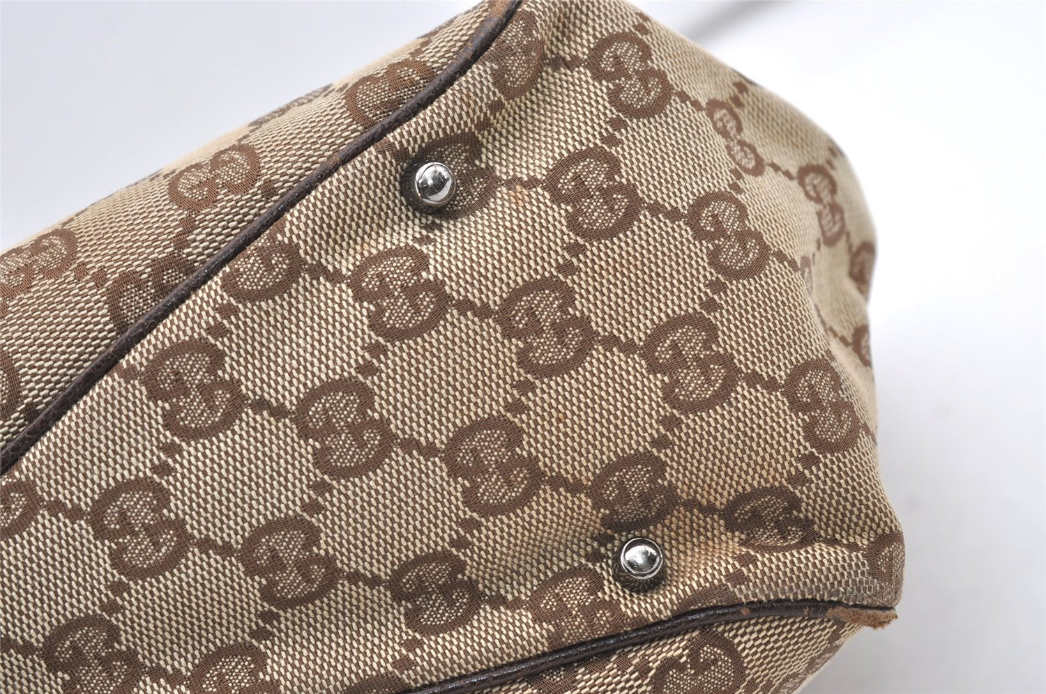 Authentic GUCCI Vintage Shoulder Tote Bag GG Canvas Leather 113017 Brown 2467J