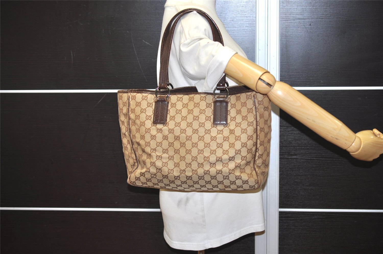 Authentic GUCCI Vintage Shoulder Tote Bag GG Canvas Leather 113017 Brown 2467J