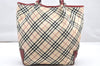 Authentic BURBERRY BLUE LABEL Check Shoulder Tote Bag Nylon Leather Beige 2468K