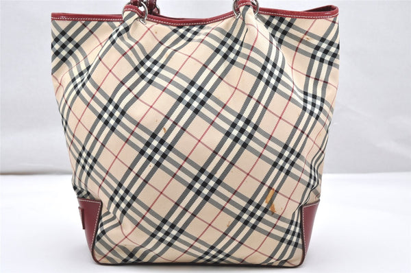 Authentic BURBERRY BLUE LABEL Check Shoulder Tote Bag Nylon Leather Beige 2468K