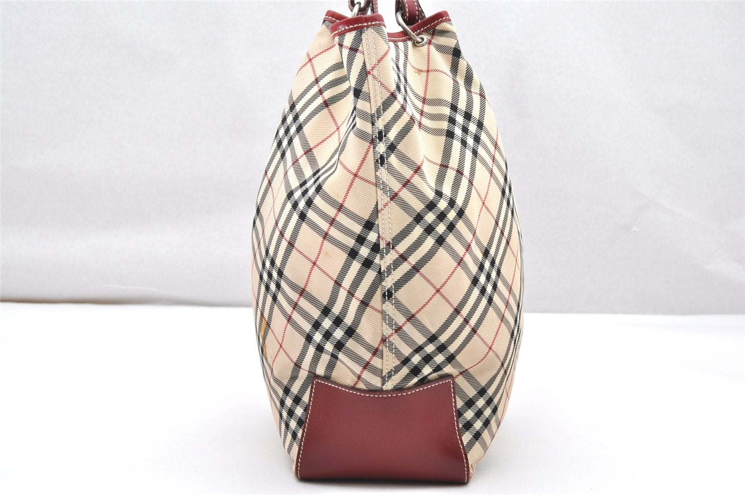 Authentic BURBERRY BLUE LABEL Check Shoulder Tote Bag Nylon Leather Beige 2468K