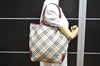 Authentic BURBERRY BLUE LABEL Check Shoulder Tote Bag Nylon Leather Beige 2468K