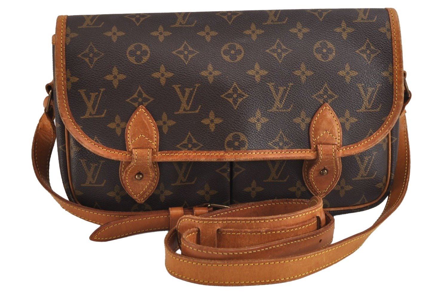 Authentic Louis Vuitton Monogram Gibeciere MM Shoulder Cross Bag M42247 LV 2469J