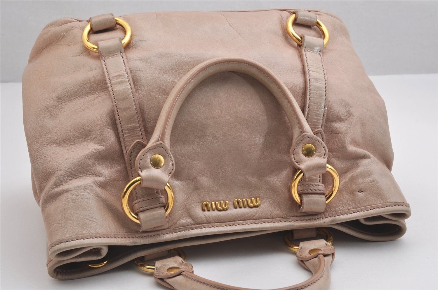 Authentic MIU MIU Vintage Leather 2Way Shoulder Hand Tote Bag Purse Pink 2472I