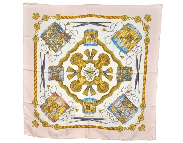 Authentic HERMES Carre 90 Scarf "LES TAMBOURS " Silk Pink 2472K