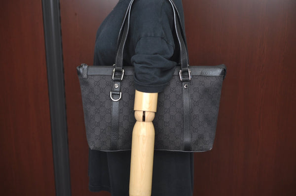 Authentic GUCCI Abbey Shoulder Tote Bag GG Canvas Leather 268640 Black 2476J