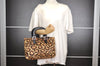 Authentic FENDI Leopard Pattern Hand Tote Bag Unborn Calf Leather Brown 2477I