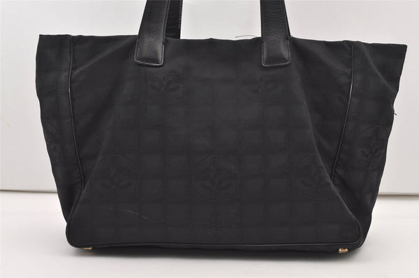 Authentic CHANEL New Travel Line Shoulder Tote Bag Nylon Leather Black 2477J