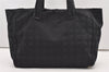 Authentic CHANEL New Travel Line Shoulder Tote Bag Nylon Leather Black 2477J