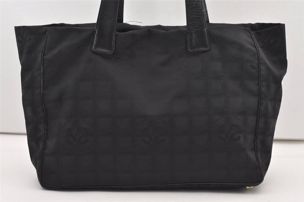 Authentic CHANEL New Travel Line Shoulder Tote Bag Nylon Leather Black 2477J