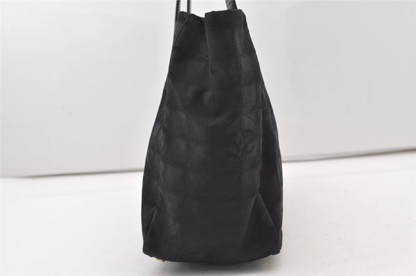 Authentic CHANEL New Travel Line Shoulder Tote Bag Nylon Leather Black 2477J