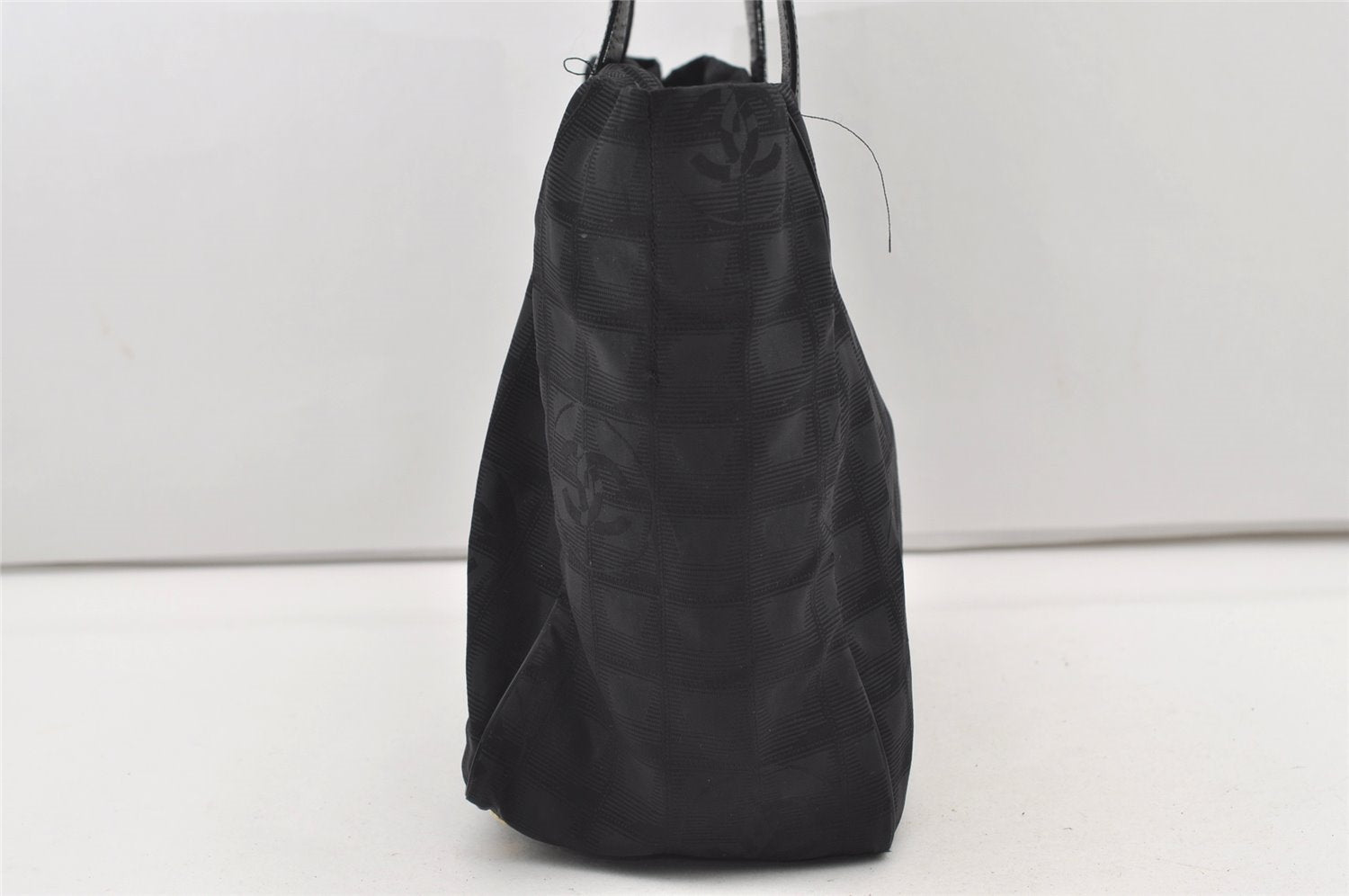 Authentic CHANEL New Travel Line Shoulder Tote Bag Nylon Leather Black 2477J