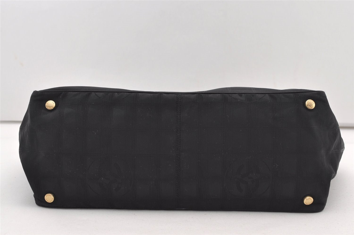 Authentic CHANEL New Travel Line Shoulder Tote Bag Nylon Leather Black 2477J