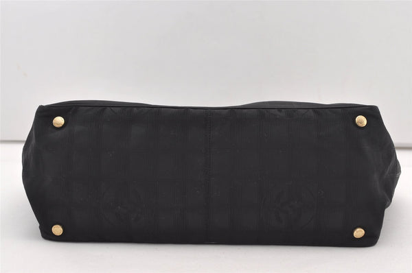 Authentic CHANEL New Travel Line Shoulder Tote Bag Nylon Leather Black 2477J