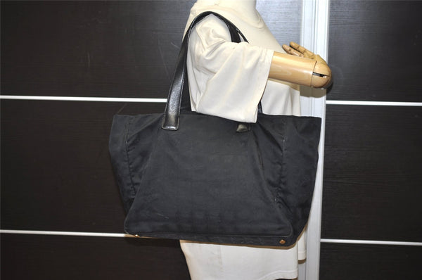 Authentic CHANEL New Travel Line Shoulder Tote Bag Nylon Leather Black 2477J