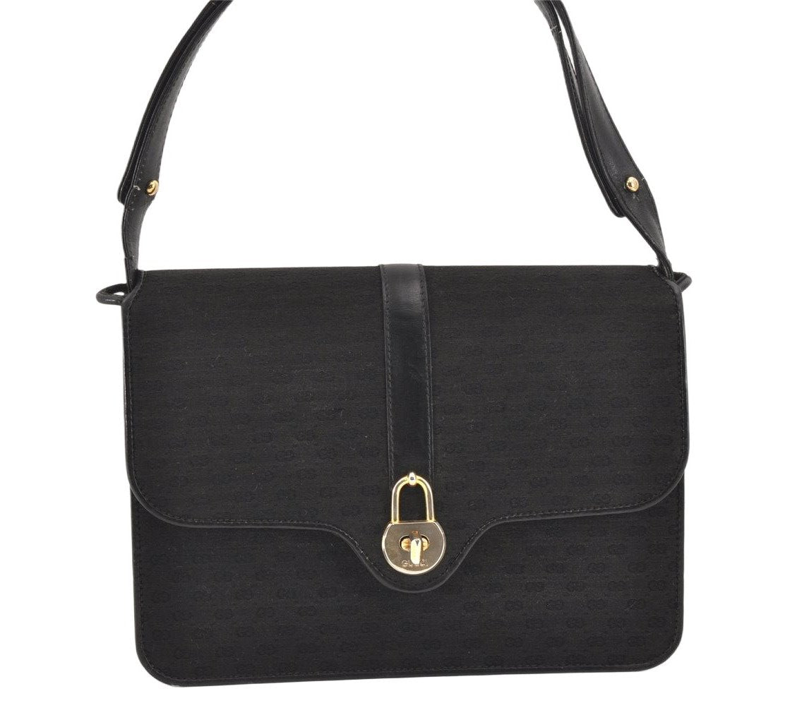 Authentic GUCCI Micro GG Canvas Leather Shoulder Hand Bag Purse Black 2477K
